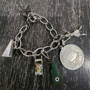 Silver Chain Bracelet with Heart Charm and Coin Medallion